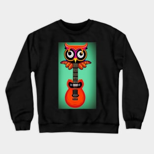 Owl and Guitar Design Crewneck Sweatshirt